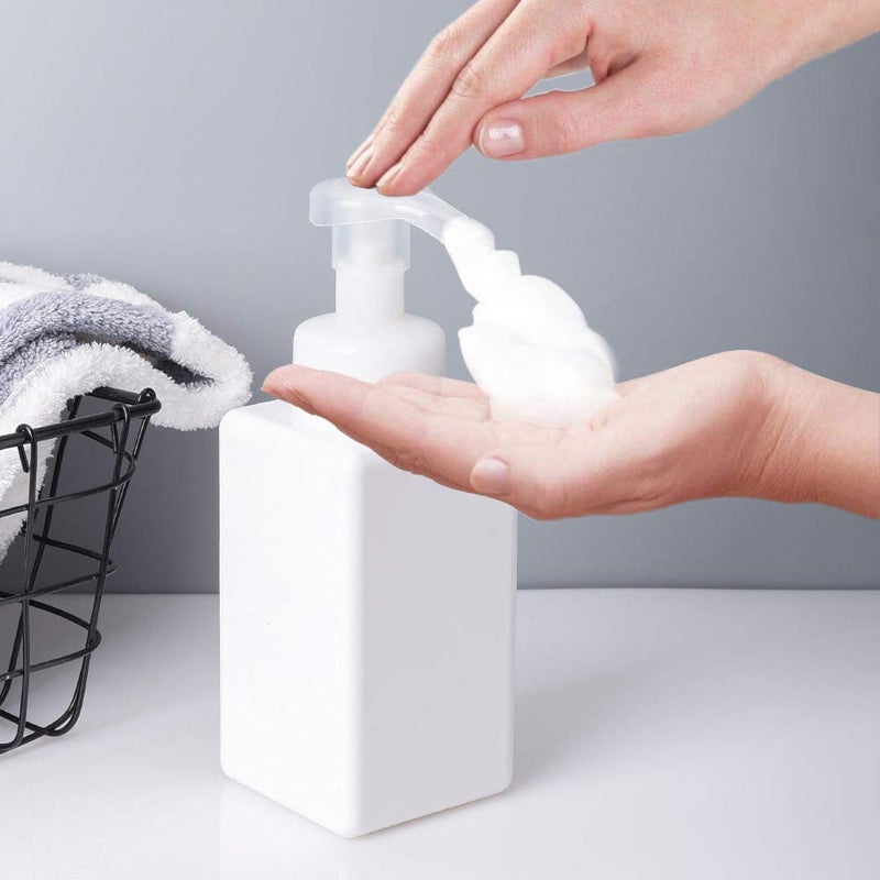 UUJOLY Foaming Soap Dispenser, 450ml (15oz) Refillable Pump Bottle Plastic for Liquid Soap, Shampoo, Body Wash (2 Pcs) (White) - Image 3